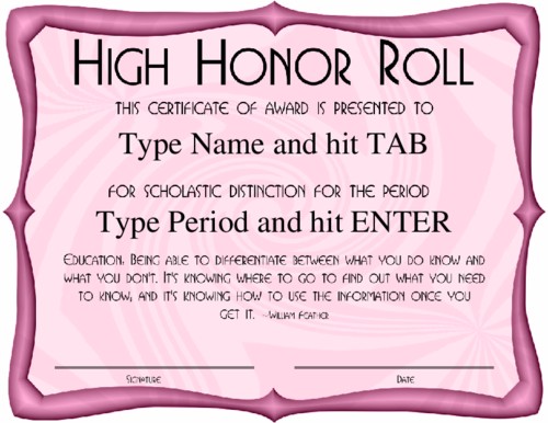 Honor Roll Certificate Template Free from carlynstudio.us