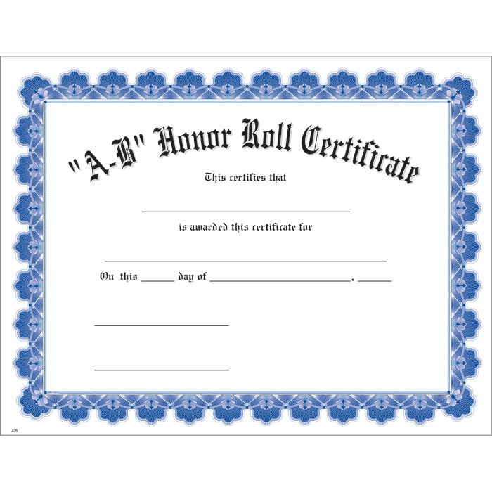 B Honor Roll Certificate Template A