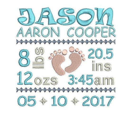 Baby Birth Announcement Embroidery Design Subway Art