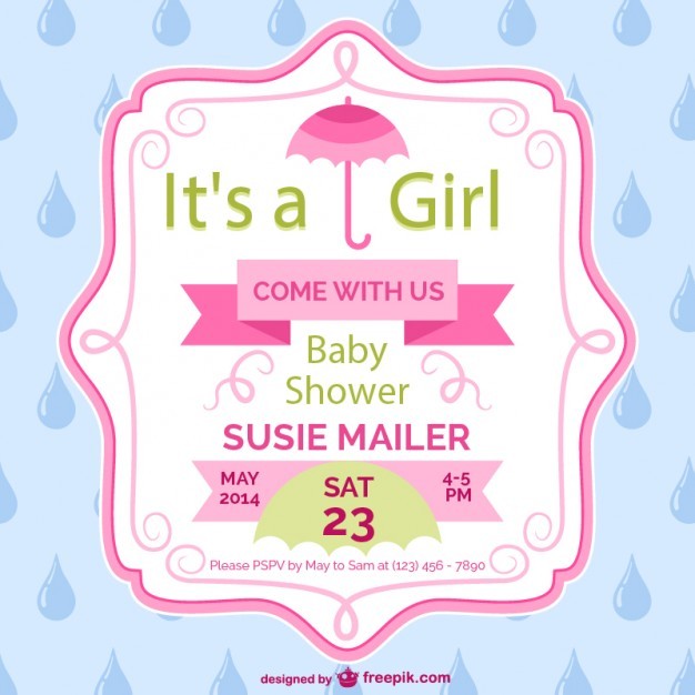 Baby Shower Girl Card Template Design Vector Free Download