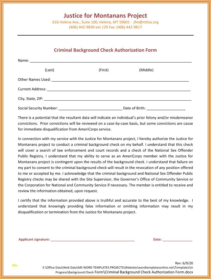 Background Check Form Authorization From