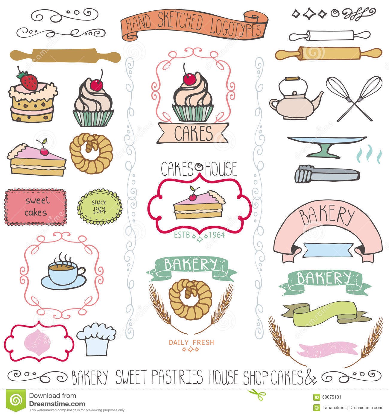 Bakery Cakes Labels Elements Doodle Logo Template Illustration Free Cake Label