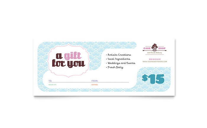Bakery Cupcake Shop Gift Certificate Template Design Pages