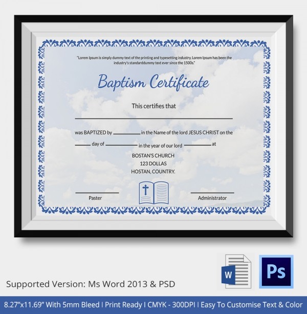 Baptism Certificate 12 Free Word PDF Documents Download Template