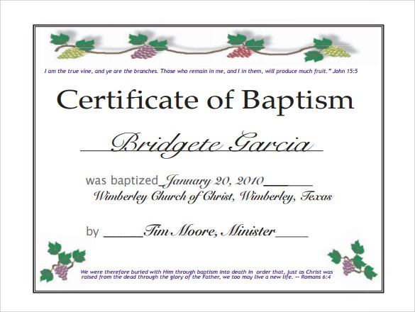 Baptism Certificate 14 Free Samples Examples Format Template Download