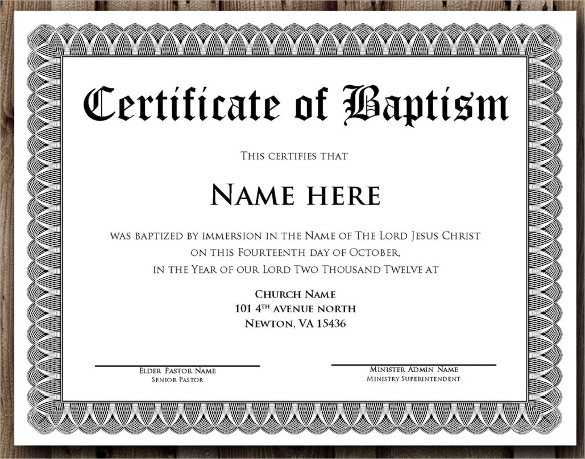 Baptism Certificate 14 Free Samples Examples Format Wording