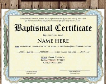 Baptism Certificate Etsy Template