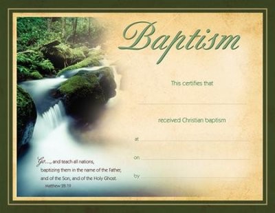 Baptism Certificate Flowing Water Matthew 28 19 6 Christianbook Com