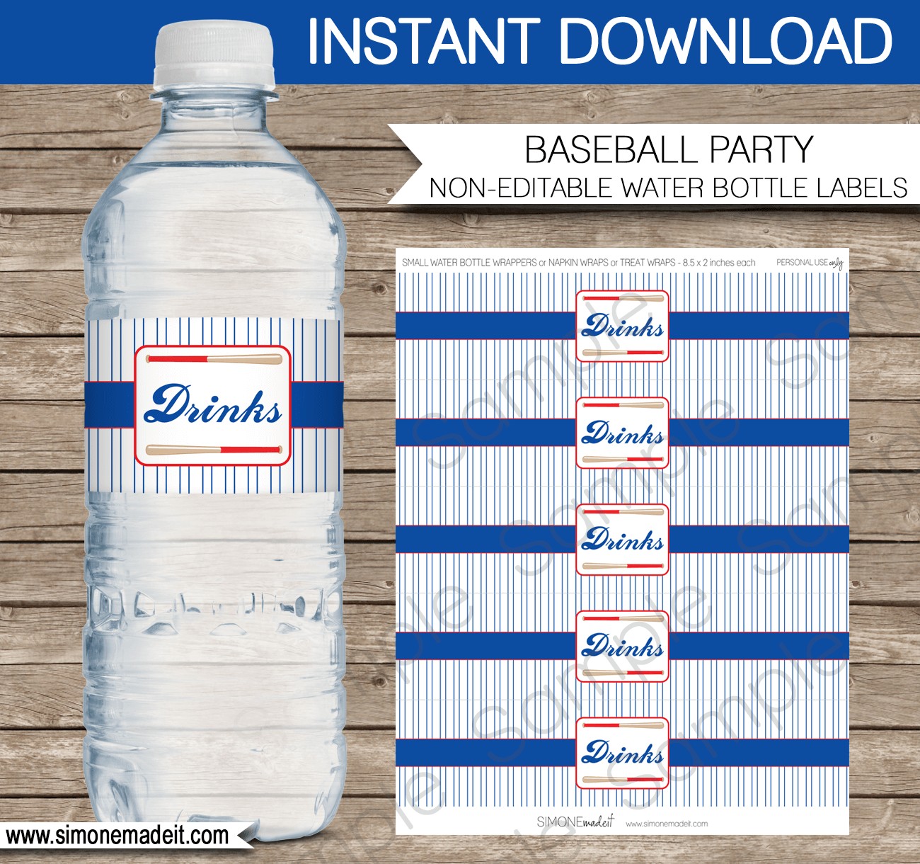 Baseball Water Bottle Labels Birthday Party Design