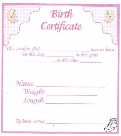 BC3 Pink Baby Reborn Doll Birth Certificates Crochet Pinterest Certificate For Dolls