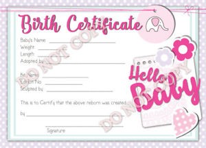 BEAUTIFUL Reborn Baby Birth Certificate 5x7 REBORN DOLL SUPPLIES For