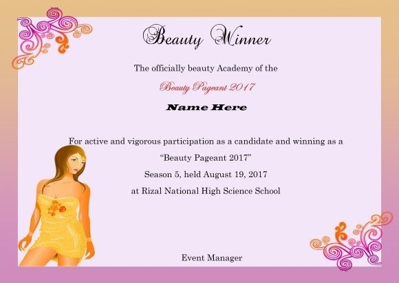 Beauty Pageant Certificate Template Example Resume