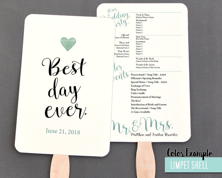 Best Day Ever Wedding Program Fan Cool Colors Paddle