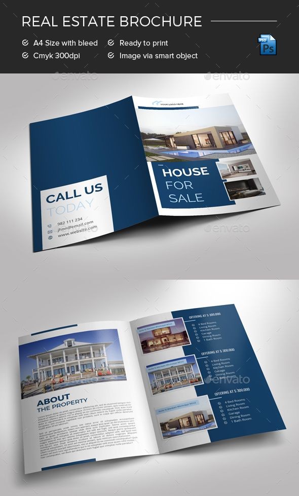 Bifold Real Estate Brochure Photoshop PSD Flyer Print Ready