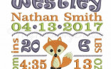 Birth Announcement Embroidery Subway Art Fox Etsy