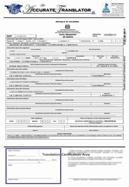 Birth Certificate Translation Of Public Legal Documents Free Template From English To Spanish