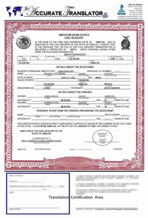 Birth Certificate Translation Of Public Legal Documents