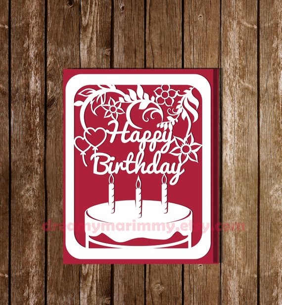 Birthday Papercut Template Cards Etsy Paper Cut Card Templates