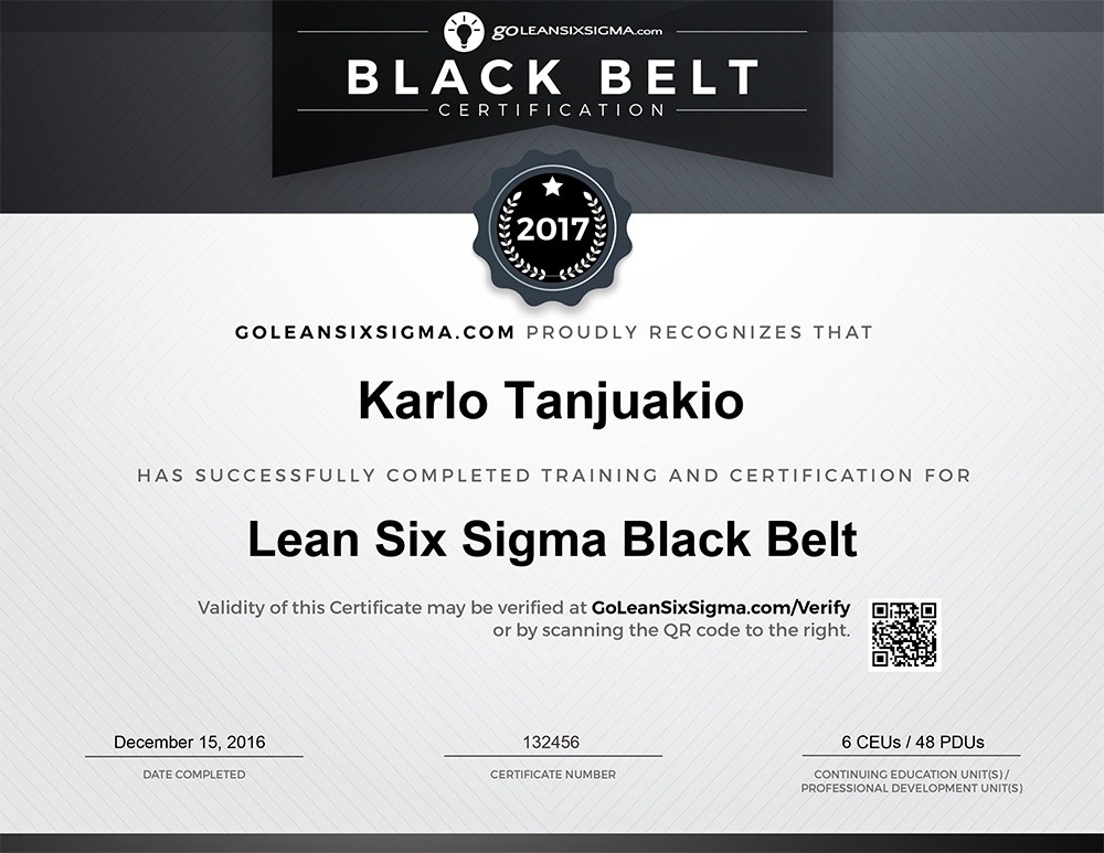Black Belt Training Certification Six Sigma Certificate Template