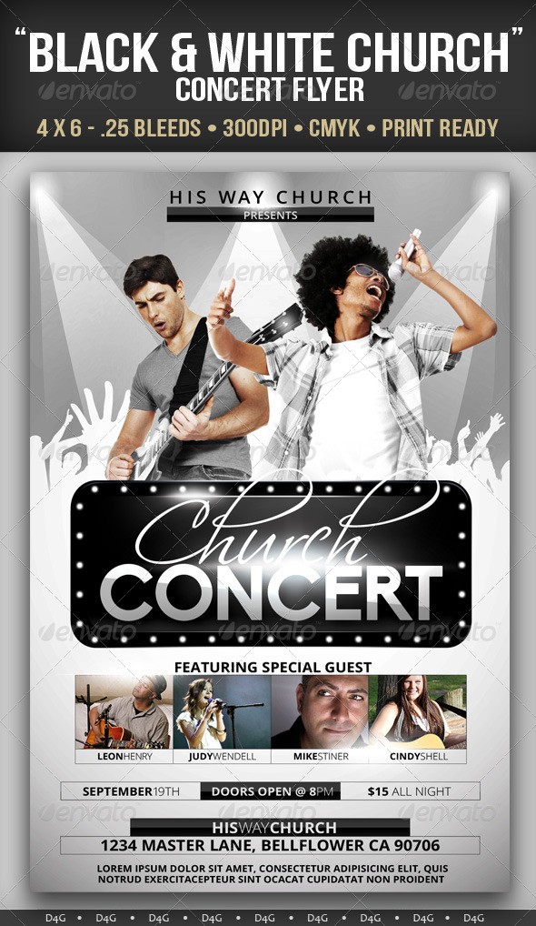 Black White Church Concert Flyer By D4G GraphicRiver Psd
