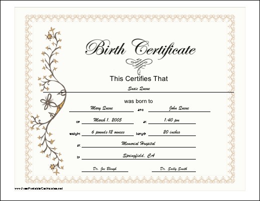 Blank Birth Certificate Template For Elements Novelty