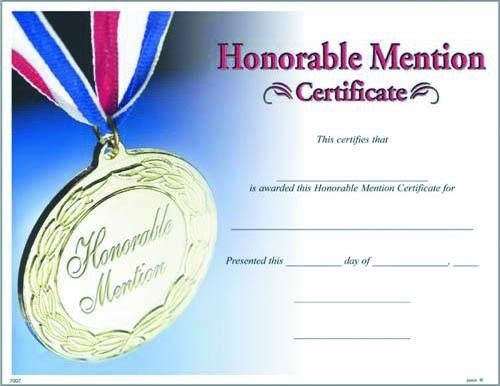 Blank Certificate To Fill In Photo Honorable Mention Template