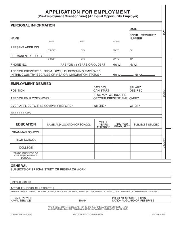 Blank Job Application Form Samples Download Free Forms Templates Downloadable Employment Template