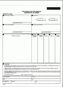 Blank Nafta Certificate Of Origin Printable Birthday Certificates Template