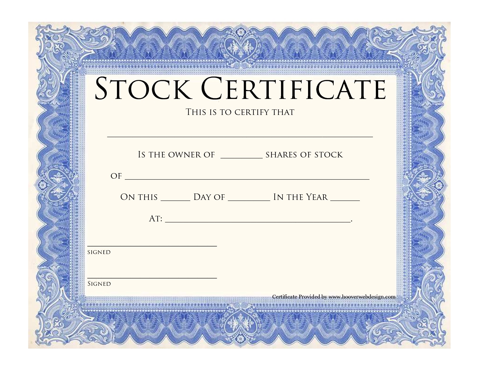 Blank Stock Certificate Template Printable Certificates Share
