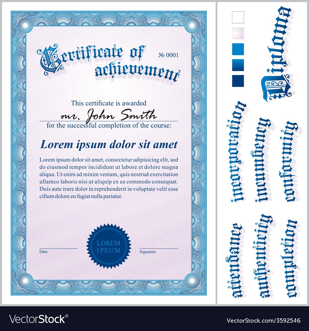 Blue Certificate Template Vertical Royalty Free Vector