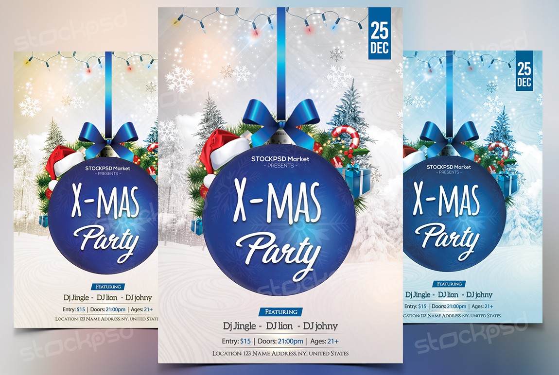 Blue Xmas Party Download Free PSD Flyer Template Stockpsd Net Christmas Flyers Templates