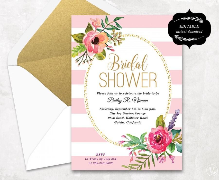 Blush Pink Floral Bridal Shower Invitation Template Printable