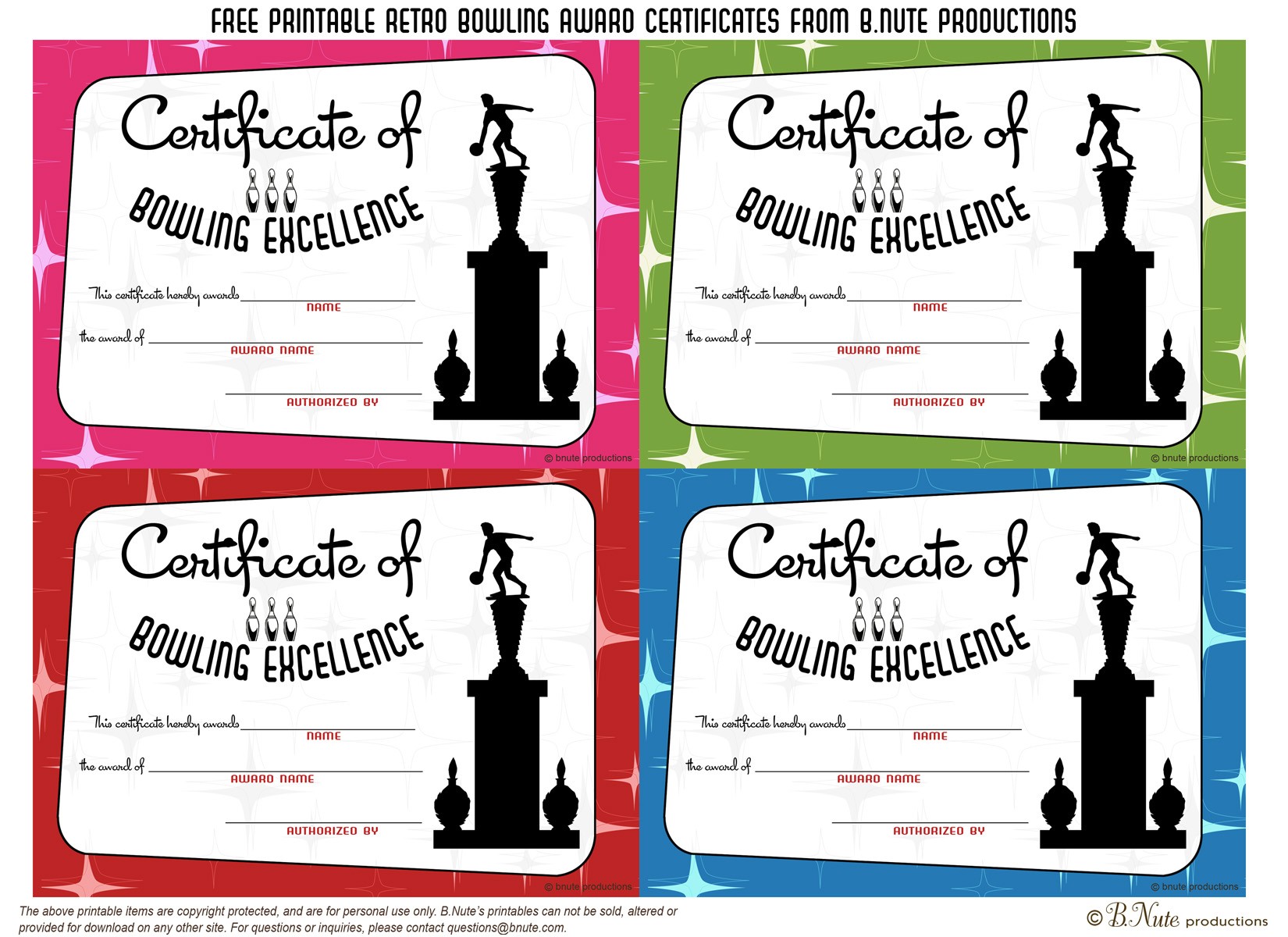 Bnute Productions Free Printable Bowling Award Certificates