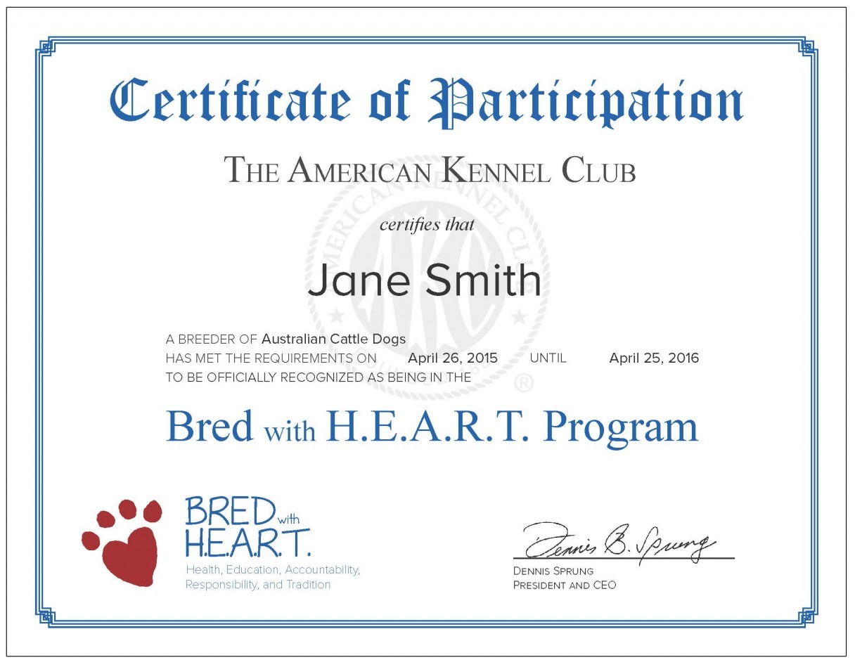 Bred With H E A R T Benefits Dog Show Certificate Template