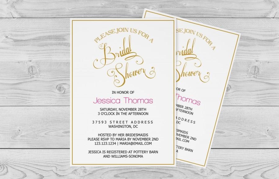Bridal Shower Invitation Template Golden Calligraphy Wedding Download