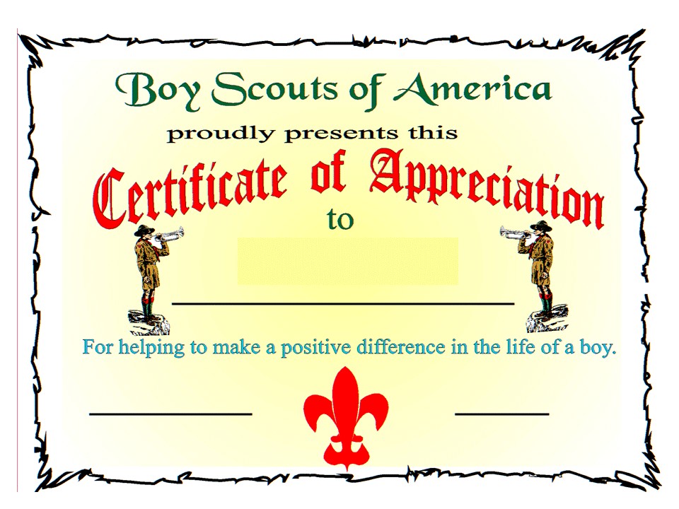 Bsa Certificate Of Appreciation Boy Scout Eagle