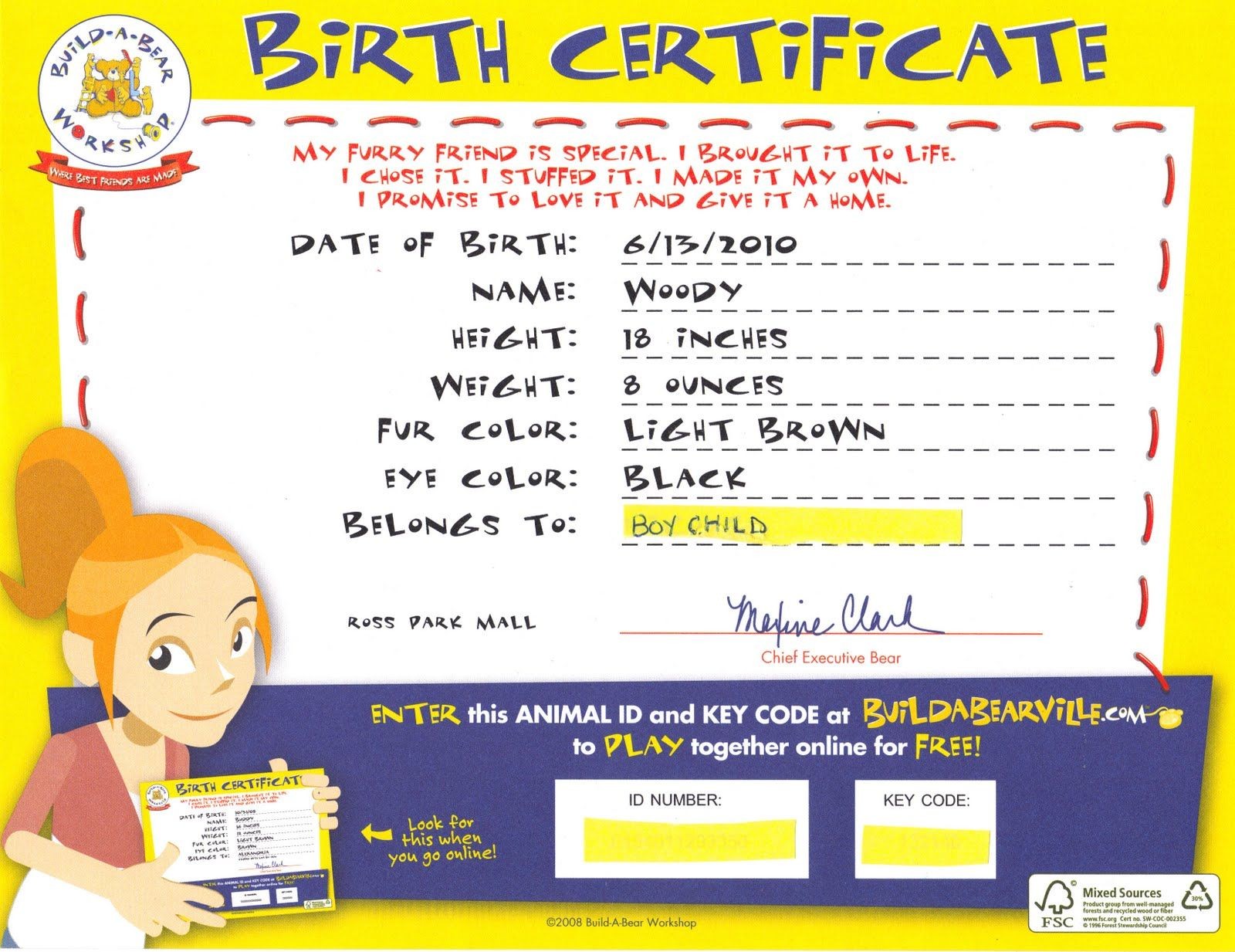 Build A Bear Birth Certificate PARTY Pinterest Template