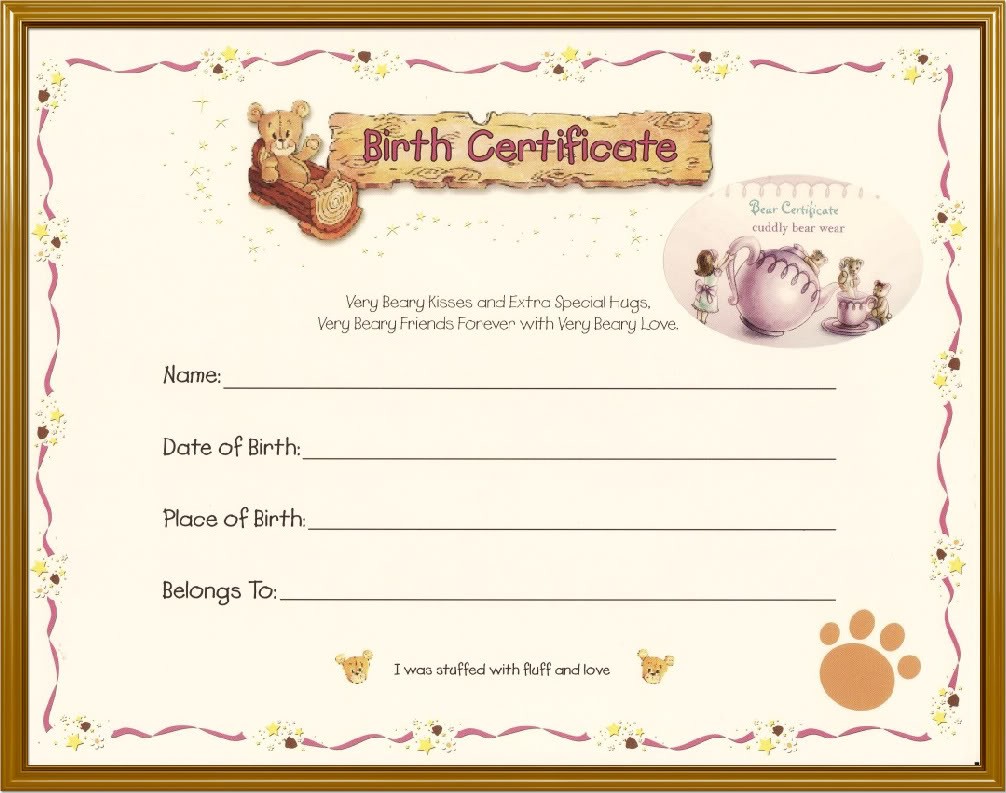 Build A Bear Birth Certificate Template 7 Best Templates Ideas