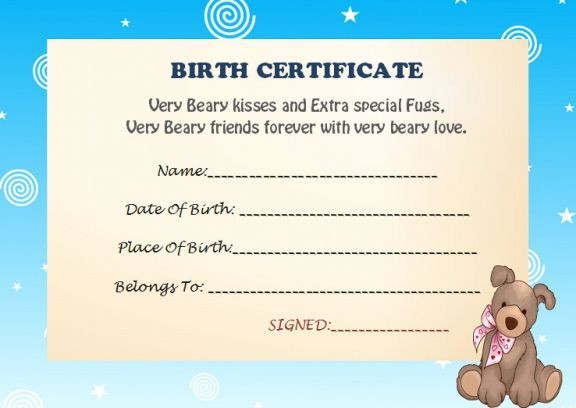 Build A Bear Birth Certificate