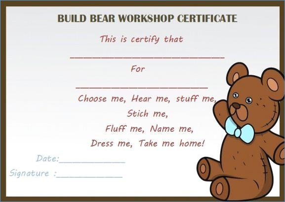 Build A Bear Certificate Template Girlfestbayarea