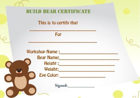 Build A Bear Certificate