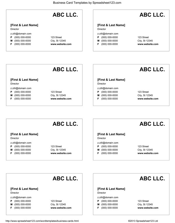 Business Card Templates For Word Template Free