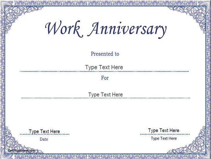 Business Certificate Work Anniversary Template