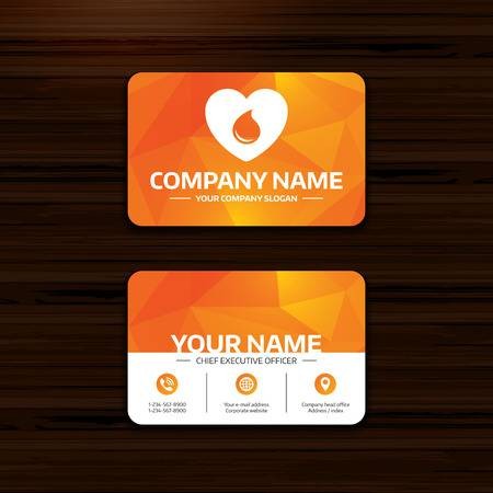 Business Or Visiting Card Template Blood Donation Sign Icon