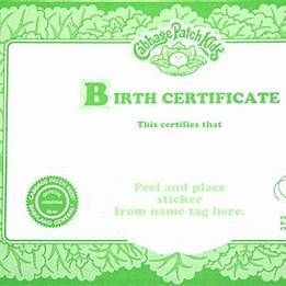 Cabbage Patch Birth Certificate Template Charlee S