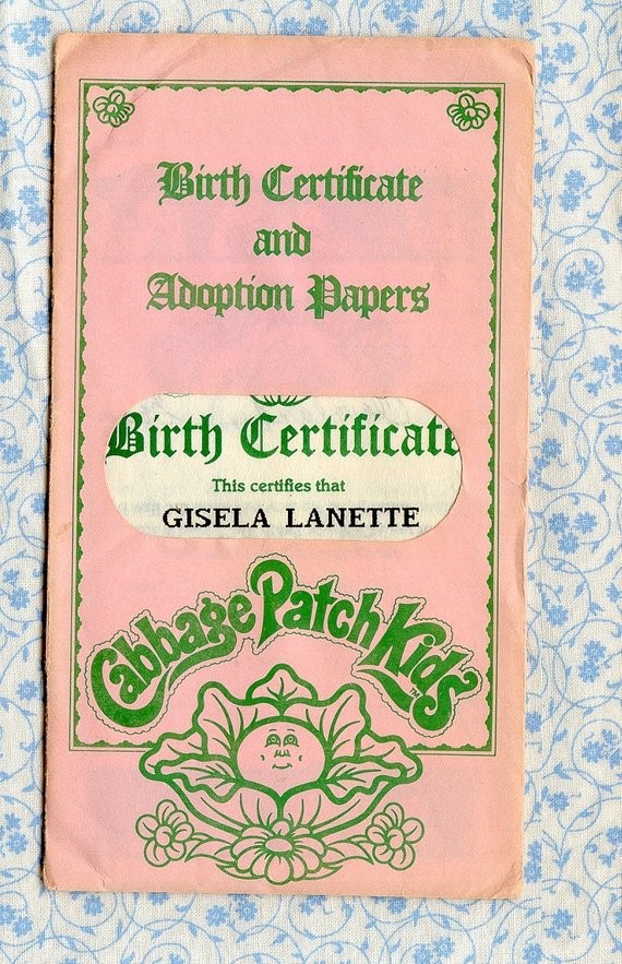 Cabbage Patch Kid Birth Certificate