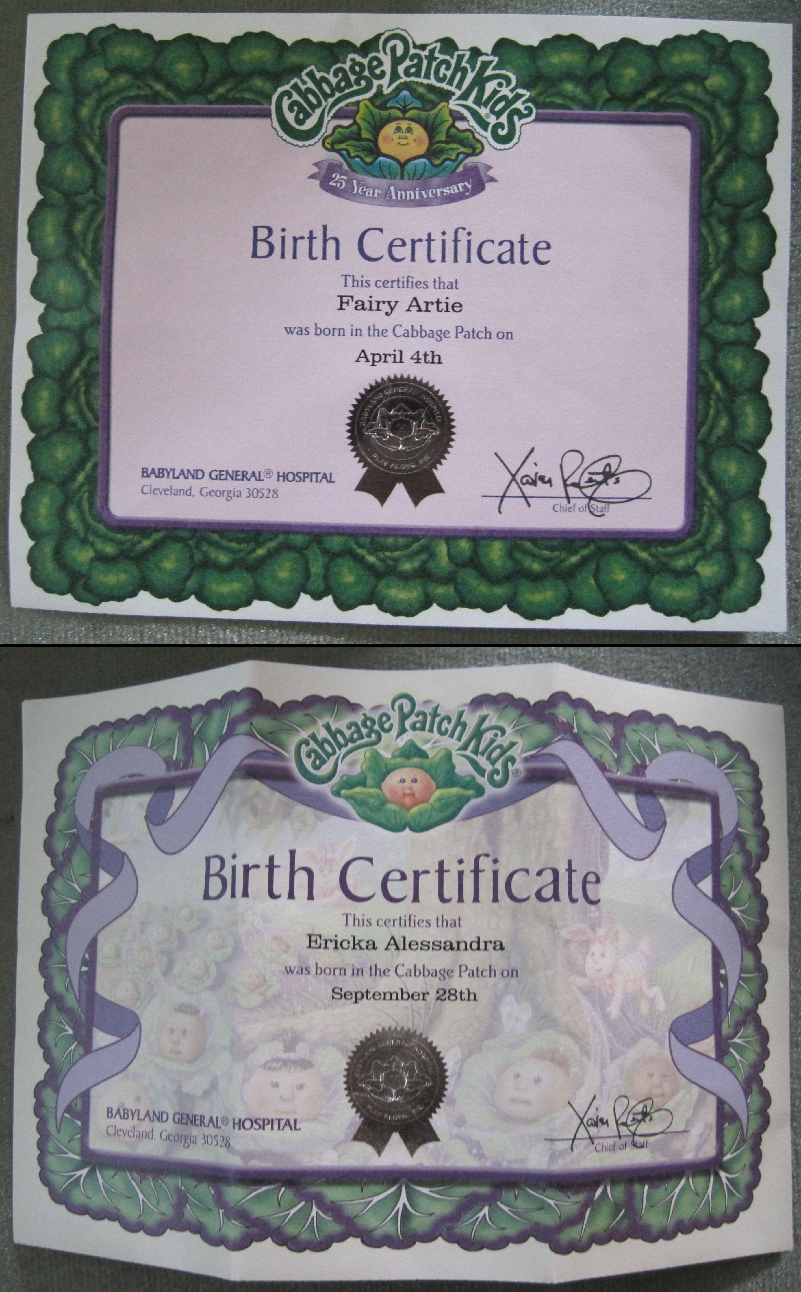 Cabbage Patch Kids Adoption Certificate Toys Pre Teen Fun Kid Birth Template
