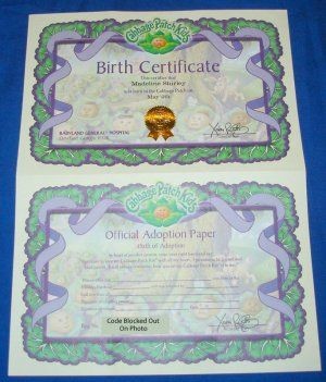 Cabbage Patch Kids Birth Certificate Dolls Kewpie Kid