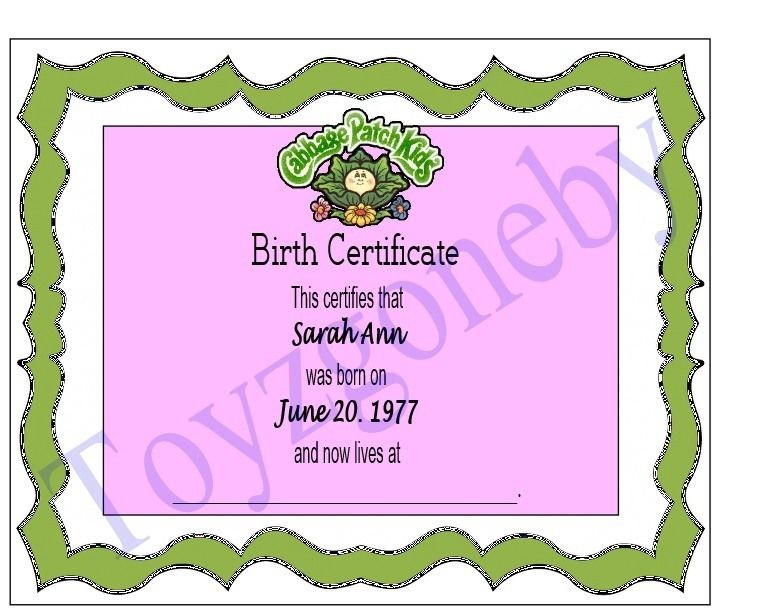CABBAGE PATCH KIDS Doll Replacement Birth Certificate Adoption Cabbage Patch