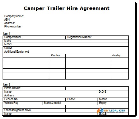 Camper Trailer Hire Or Rental Agreement Template